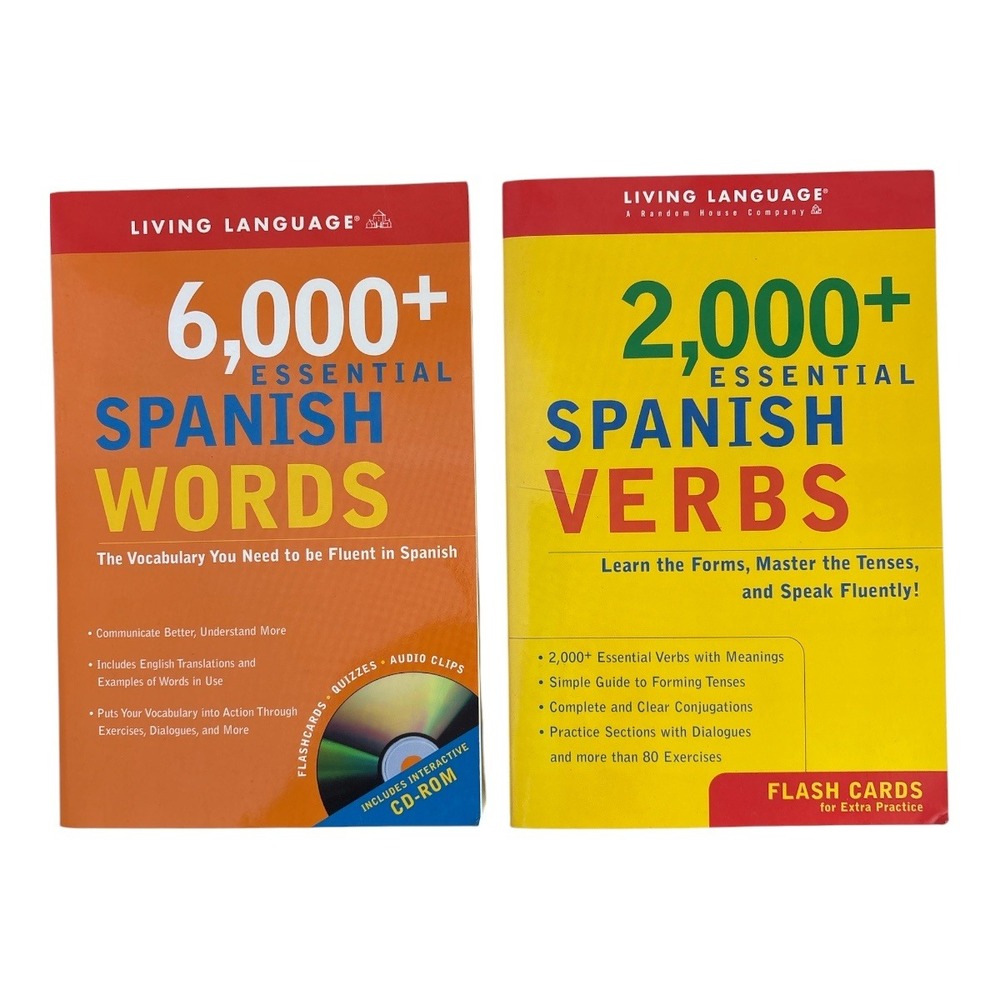 Living Language Spanish 6000 Essential Words & 2000 Essential Verbs Book Set CD